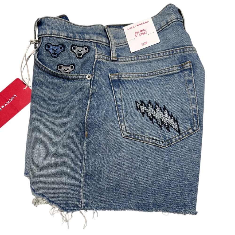 Grateful Dead x Lucky Brand NEW Women’s 90s Midi Jean Shorts Embroidered Rock - Picture 4 of 12